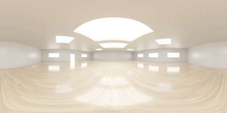 empty room with white walls and wooden floor interior 3d rendering illustration 360 equirectangular panoramaの写真素材