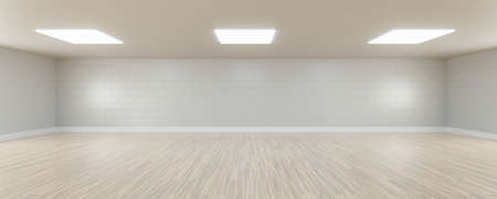 Empty white wall and wooden floor copy space background 3d render illustrationの写真素材