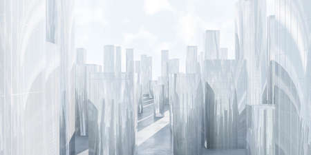 abstract big city sky scraper architecture background 3d render illustration