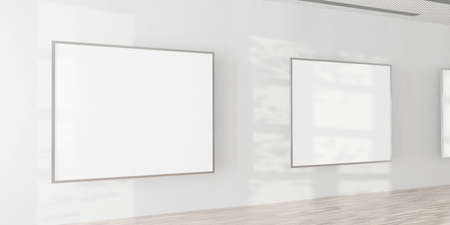 art gallery wall with empty picture frames and copy space to add your content 3d rendering illustrationの写真素材