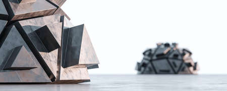 abstract futuristic architecture 3d render illustration with concrete metal surface