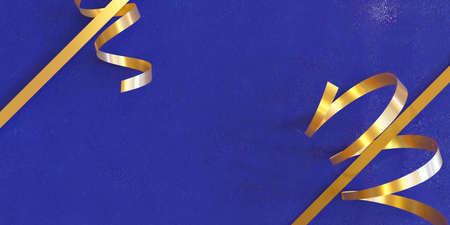 blue gift present background design wallpaper with golden ribbon 3d render illustrationの写真素材