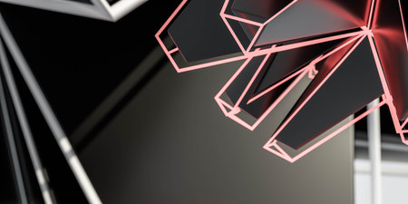 Abstract modern red black technology surface geometric object background wallpaper 3d render illustrationの写真素材