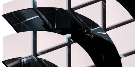 abstract round architecture detail with concrete and steel chrome metal surface 3d render...