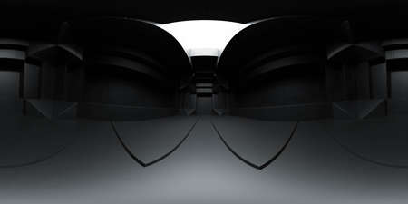 abstract dark 360 degree panorama of minimalistic architecture building interior 3d render...