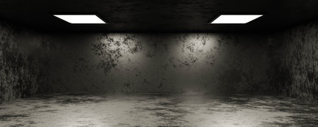 industrial style abstract basement room with grunge conrete metal steel surface 3d render...