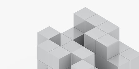 abstract grey cubes minimalistic design 3d render illustrationの写真素材
