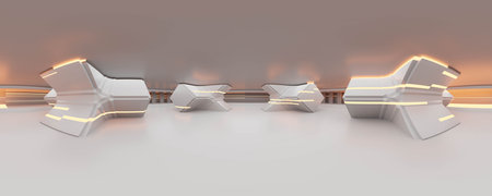 360 degree panorama view of futuristic abstract technology building interior with scientific surface 3d render illustration vr hdri styleの写真素材