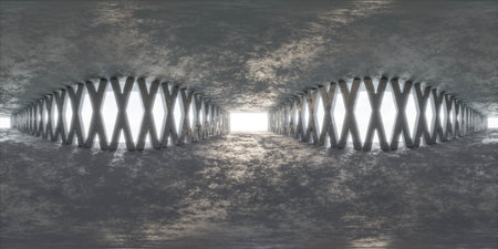 360 degree panorama of abstract concrete architecture building hallway with bright sun light 3d render illustration hdri vr styleの写真素材