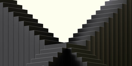 black abstract stair case in front of white background 3d render illustrationの写真素材
