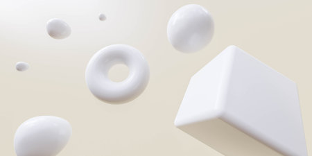 abstract white basic geometric shapes composition on soft creme yellow background 3d render...
