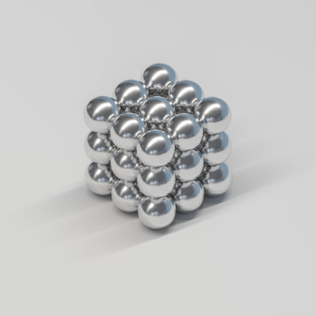 cube made of steel chrome balls on white background 3d render illustrationの写真素材