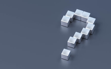 silver chrome question mark made of cubes challenge problem solution FAQ concept 3d render illustrationの写真素材