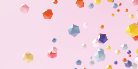 colourful geometric objects on soft pink rose backgorund 3d render illustrationの写真素材