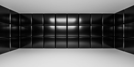 Blank black wall with cube elements small empty room 3d render illustrationの写真素材
