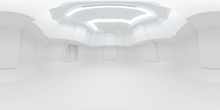 360 degree spherical panorama view of futuristic technology concept modern white room building...