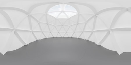 360 degree panorama view of white futuristic room architecture building interior 3d render...