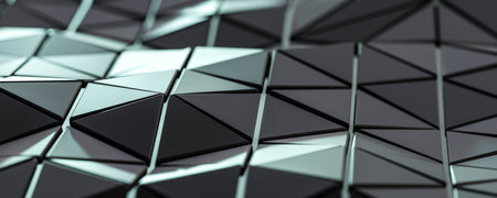 triangular shape geometric pattern with wave shape surface 3d render illustrationの写真素材
