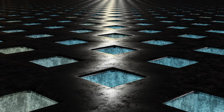 abstract neon light geometric pattern background 3d render illustrationの写真素材