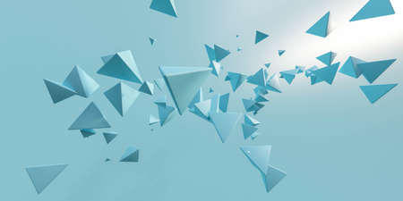 blue triangle geometric shae objects on blue background 3d render illustrationの写真素材