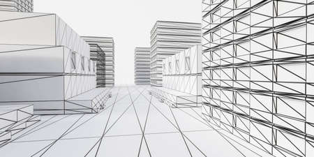 abstract architecture draft wire mesh 3d render illustration