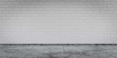 white brick concrete wall in big room with conrete tile floor 3d render illustrationの写真素材