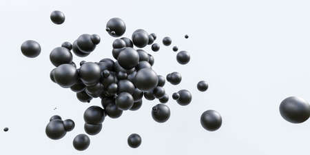 black ball spheres on white background 3d render illustrationの写真素材