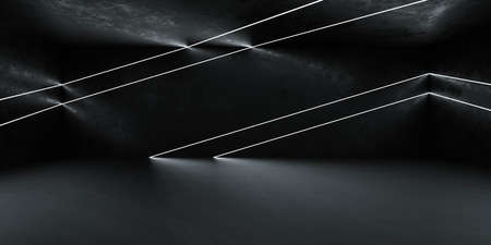 black concrete stone wall with blue light strip 3d render illustration