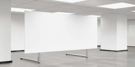 empty blank white board flip chart in big room office 3d render illustration
