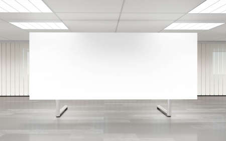 empty blank flip chart white board in big office 3d render illustration