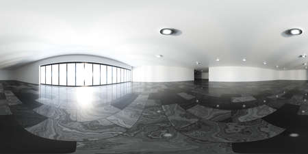 360 panorama spherical view of big room loft office with marble floor and sun lighting 3d render illustration hdri hdr vr styleの写真素材