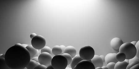 white ball spheres abstract geometric shape 3d render illustration dark lighting low keyの写真素材