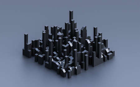 dark black abstract city scape sky line mock up 3d render illustrationの写真素材