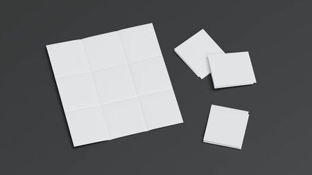 folded empty paper map mock up design on dark background 3d render illustration