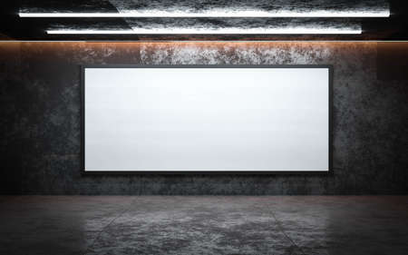 Blank posters on concrete wall in empty subway hall tunnel 3d render illustration