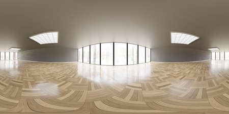 big empty loft office room interior with big windows and bright day lighting 3d render illustrationの写真素材