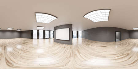360 spherical panorama view of big office with empty blank flip chart white board 3d render illustrationの写真素材