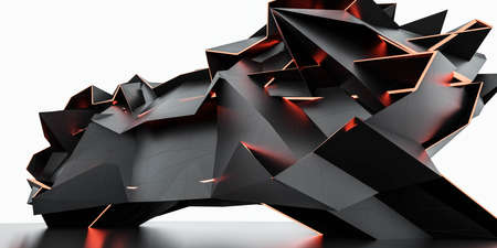 black hi-tech digital technology concept building with black surface and red led lights 3d render...