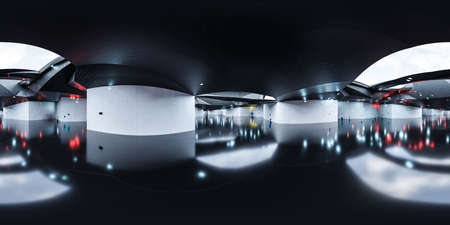360 degree panorama of abstract futuristic technology design building interior 3d render...