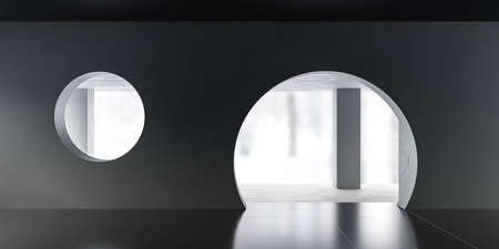 empty dark black abstract futuristic room apartment building interior 3d render illustration