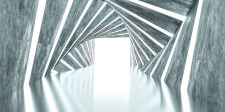 modern abstract symmetrical concrete tunnel 3d render illustrationの写真素材