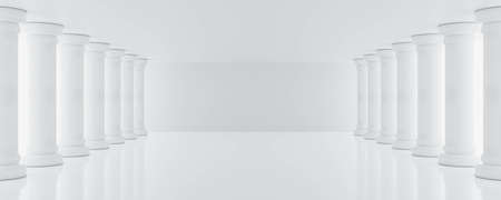 ampty abstract futuristic white hall studio with columns 3d render illustrationの写真素材