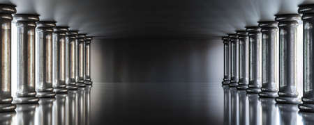 dark empty hall studio with columns 3d render illustrationの写真素材