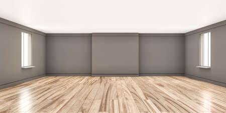 modern classic white empty studio with wooden floor 3d render illustrationの写真素材