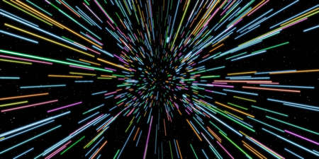 Abstract colouful light ray beams in space 3d render illustrationの写真素材