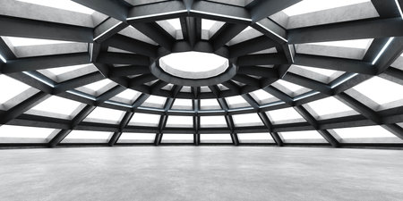 modern futuristic architecture dome building interior hall 3d render illustrationの写真素材
