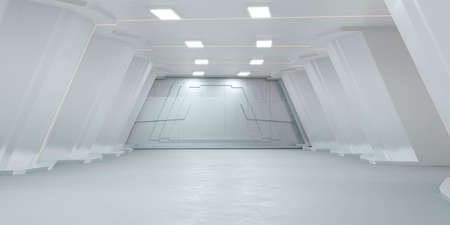 Futuristic tunnel interior view technology design studio hallway 3d render illustrationの写真素材