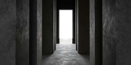 dark empty concrete hallway with big columns abstract hall 3d render illustrationの写真素材