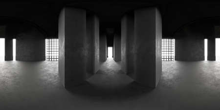 Full spherical hdri panorama 360 degrees of empty industrial hall building 3D render illustration...