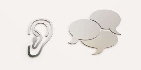 ear talk dialogue bubble communication concept 3d render illustrationの写真素材